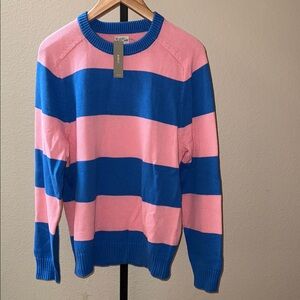 J. Crew Pink & Blue Heritage Striped 100% Cotton Crew Neck Sweater Men’s Size M
